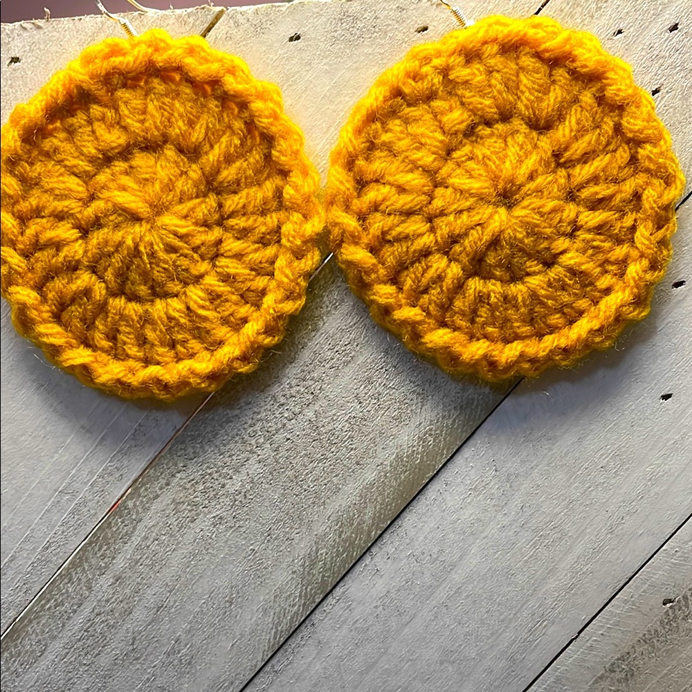Handmade Mustard Yellow Crochet Earrings - Silver Hardware